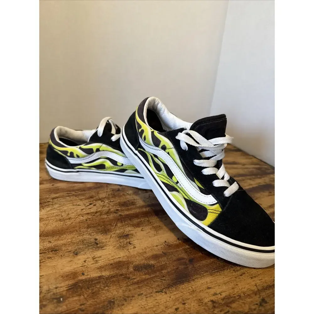 VANS Old Skool Slime Flame Black/White w Green Youth Size‎ 6.5
